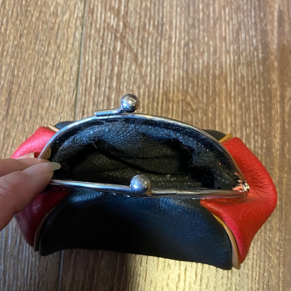 Vintage Leather Style Black and Red Coin Purse HandMade NWOT - Picture 10 of 11